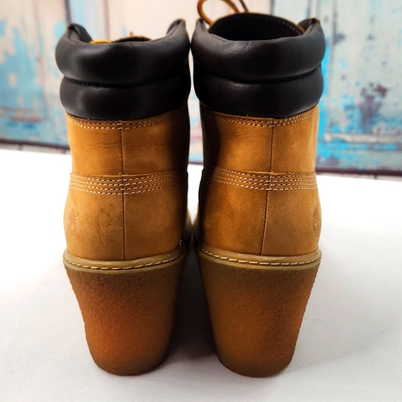 Timberland Leather Earthkeepers Amston 3" Wedge Bootie Wheat - Picture 3 of 6